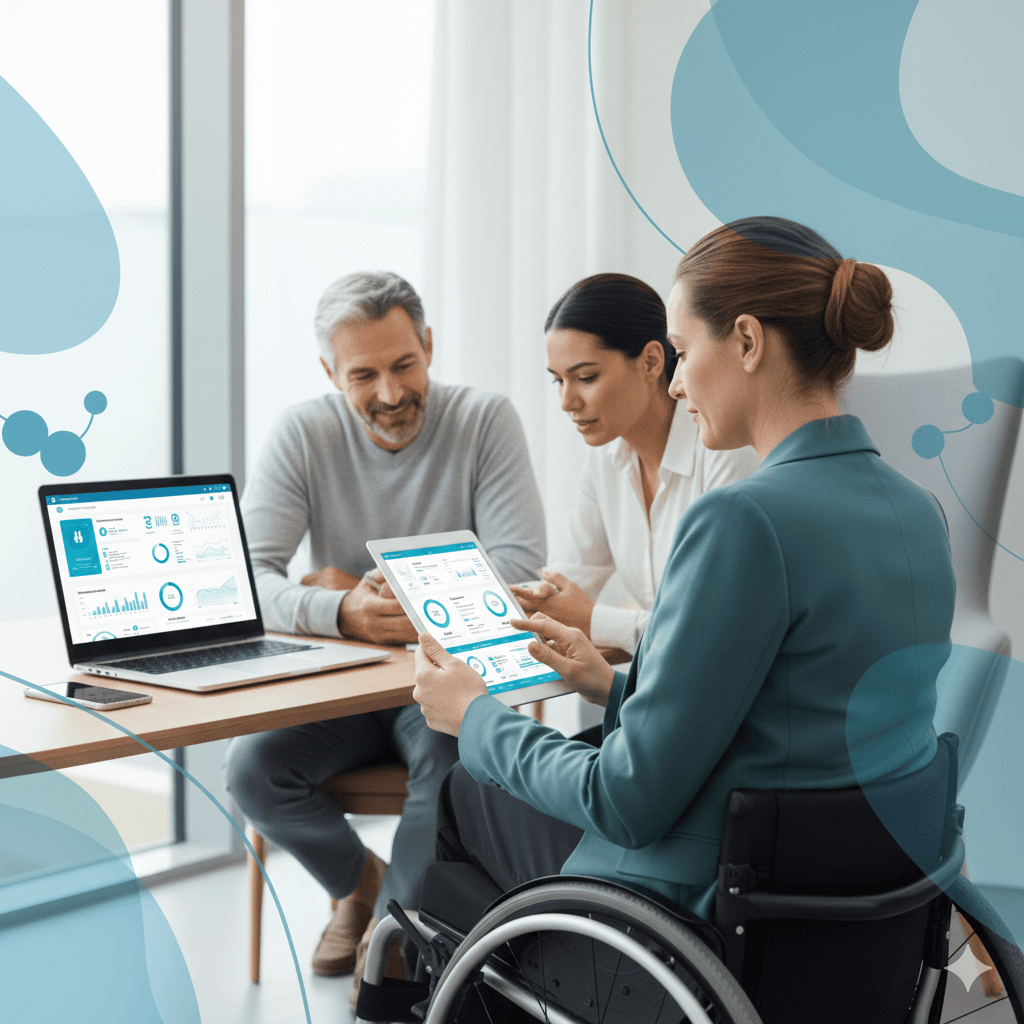 Person using technology to manage healthcare tasks at home